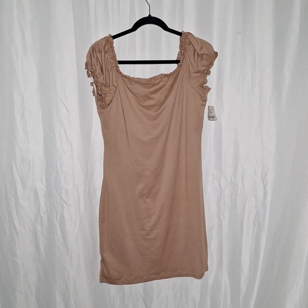 Brand New No Comment Bodycon Dress Size XL Tan Cream Brown